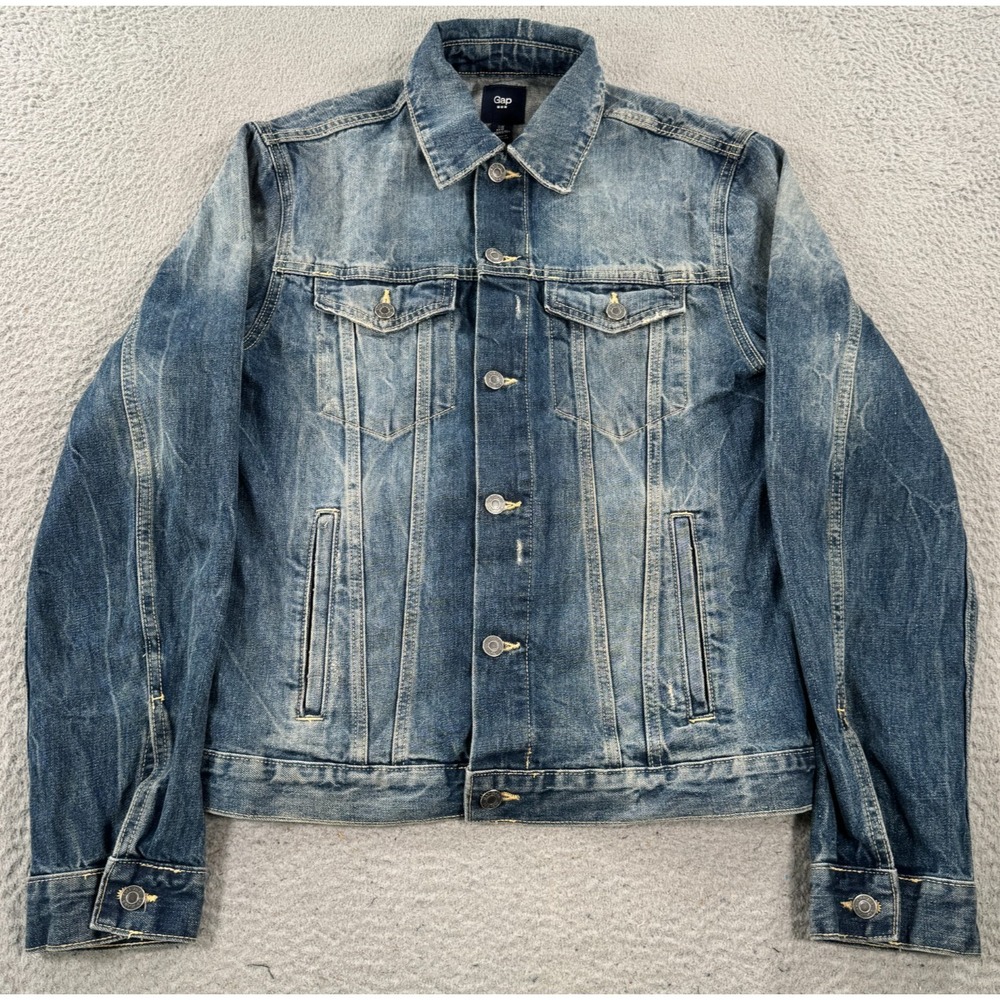 Gap Denim Jacket Men's Blue Medium Trucker Biker Moto Retro Workwear Grunge